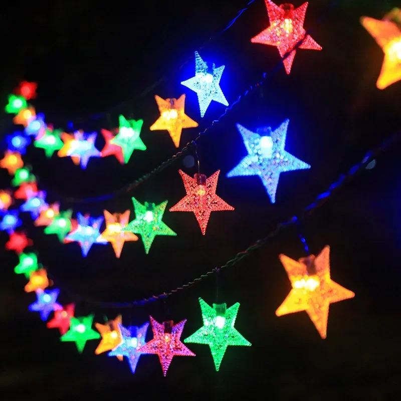 กลางแจ้งพลังงานแสงอาทิตย์ Twinkle Star String ไฟ LED พลังงานแสงอาทิตย์ String สําหรับ Garden Christmas Tree Holiday งานแต่งงานตกแต่งบ้าน