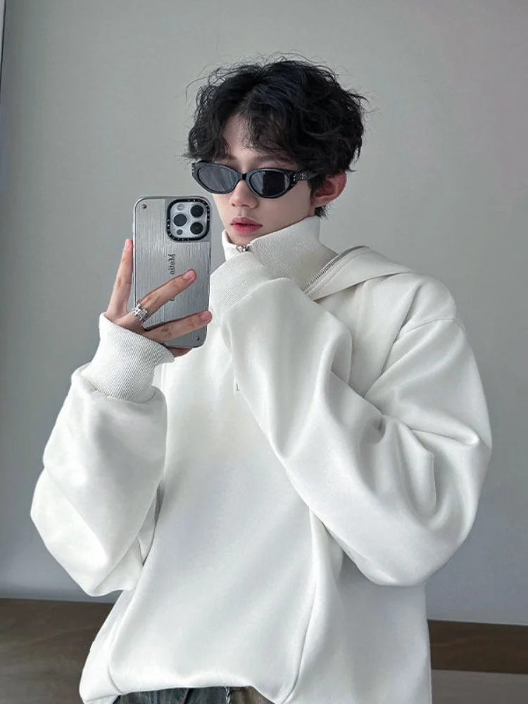 

Белая мужская толстовка с капюшоном, осенне-зимняя, утепленная, повседневная, с высоким воротником, двухслойная, новый дизайн, хлопок/полиэстер