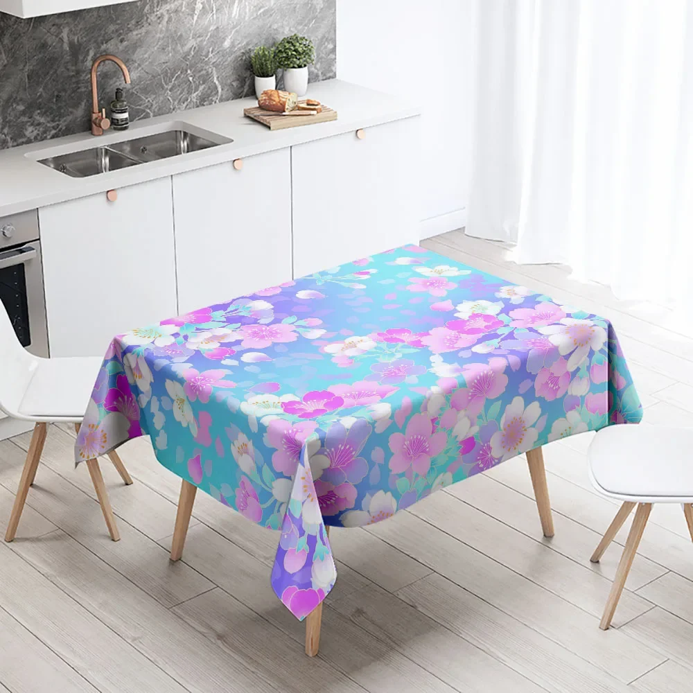 Colorful Flower Tablecloth Plant Floral  Anti-Stain Waterproof Rectangular Kitchen Dining Table Home Decoration