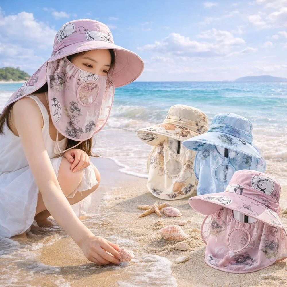 Wide Brim Face Mask Sun Hat UV Protection Lightweight Tea Picking Work Hat Full Wrap Breathable Fisherman's Hat Summer Outdoor