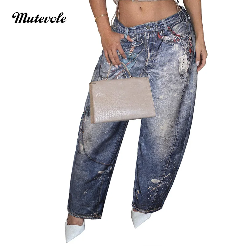 Mutevole femmes Graffiti imprimé pantalon à jambes larges mode Streetwear pantalon