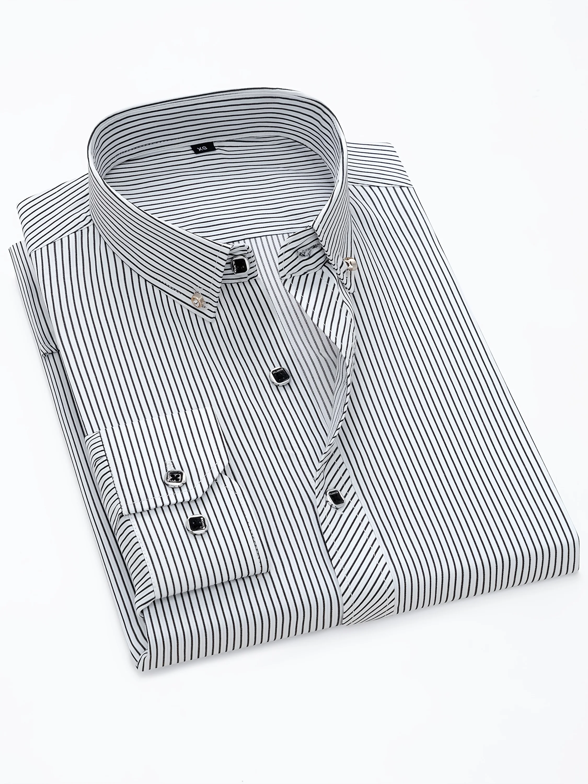 

Striped Men'S Long Sleeve Shirt with Lapel And Rhinestone Buttons, Business Casual Outing Daily Fashion Men'S Shirt