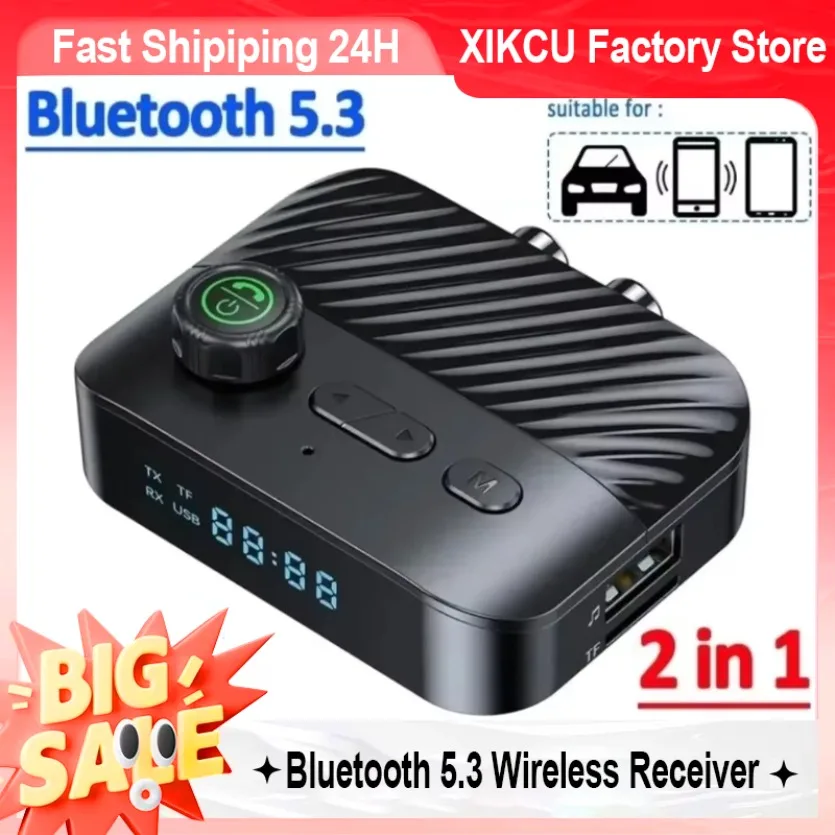 Bluetooth 5.3 Wireless Audio Receiver Adapter With Microphone Hands-Free Call Navigation Voice 3.5mm AUX RCA For Car Stereo