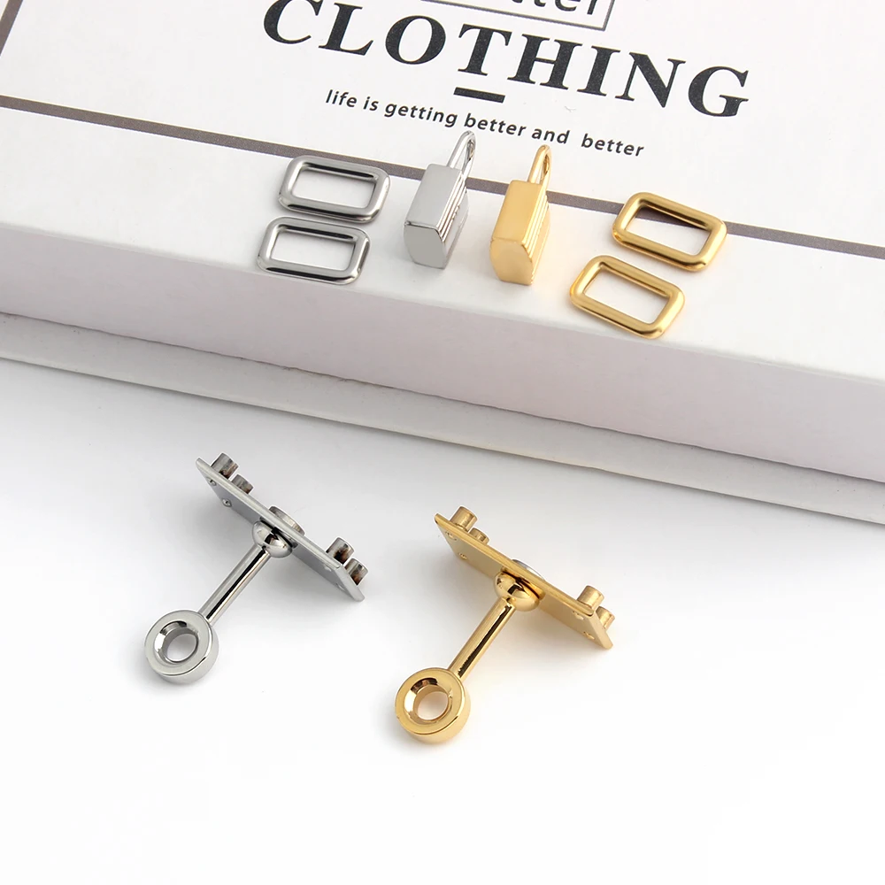 1/4/10Sets New Style Stainless Steel Metal Rectangle Eyelets Lock For Purse Handbags Bags Hanger Sole Plate Lock Accessories