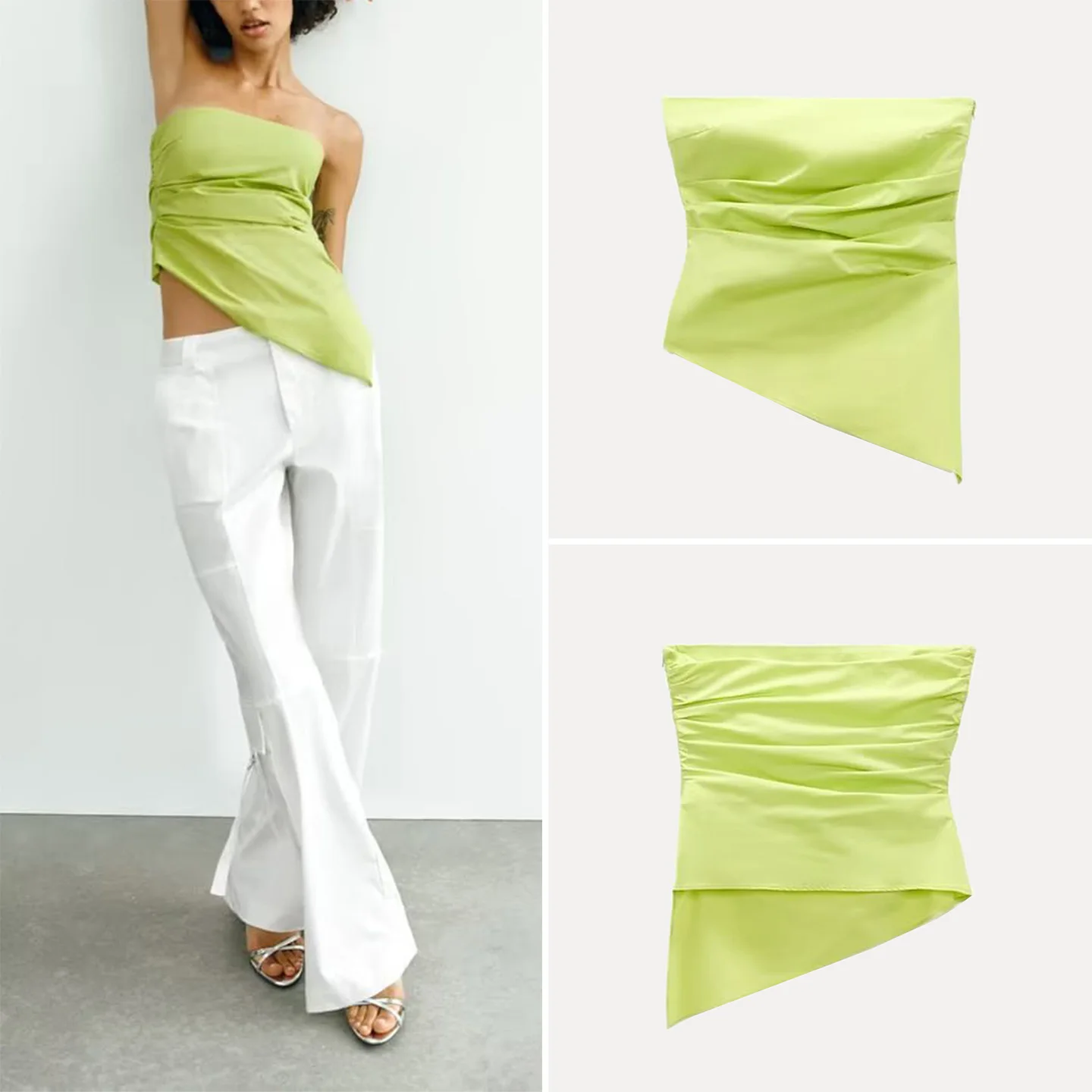 

Summer Women's Faion Casual Simple Strapl Silk Top Personalized Z Asymmetric Slim Fit ort Length Color