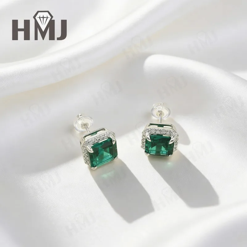 실험실에서 재배한 보석 귀걸이 에메랄드컷/아셔컷 루비/사파이어/콜롬비아산 925 스털링 실버 귀걸이 크리스마스 파티 선물