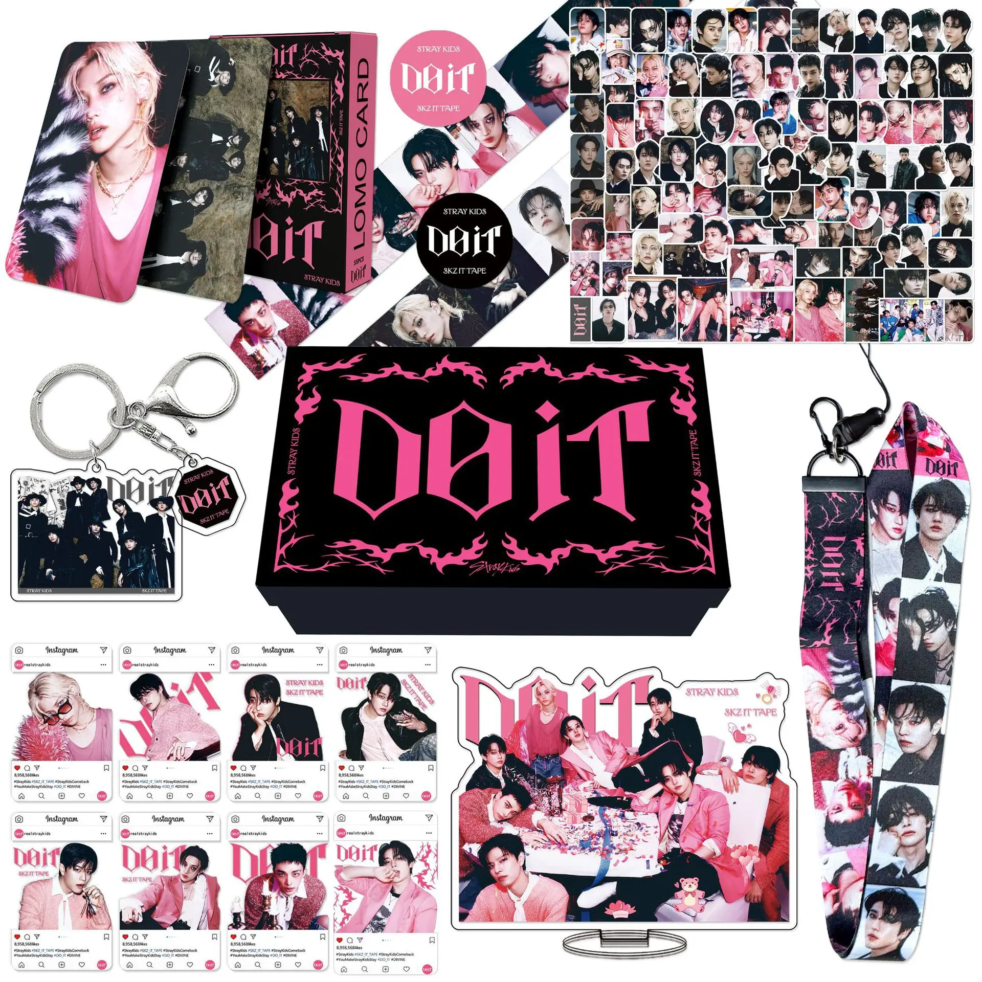 

Kpop new StrayKids gift box mini album DO IT peripheral FELIX keychain sticker small card hanging rope set