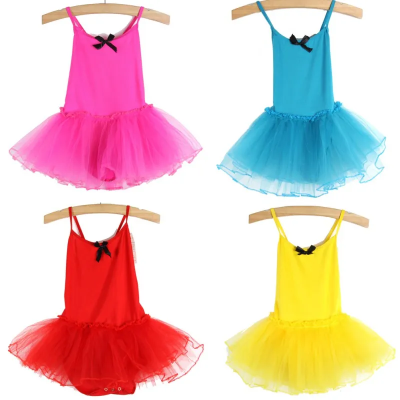 Kids Girls Ballet Dress Gymnastics Leotards Sleeveless Ballet Dancewear Tutu Dance Skirts Kids Bowknot Dance Leotards