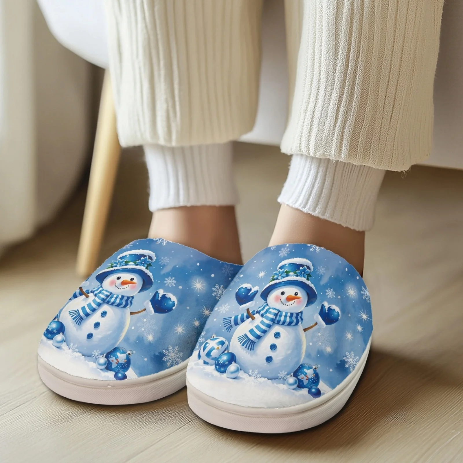 PENSTROLL Snowman Print Wfh Cozy Essentials Slippers Grandma Warm Winter Slippers Plush Slippers for Home