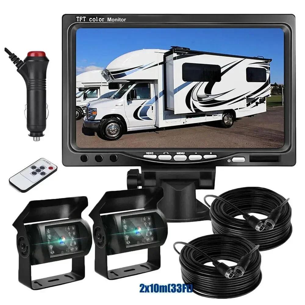 

7" HD Rear View Monitor+ Dual Backup Camera Night Vision System for RV Truck Bus