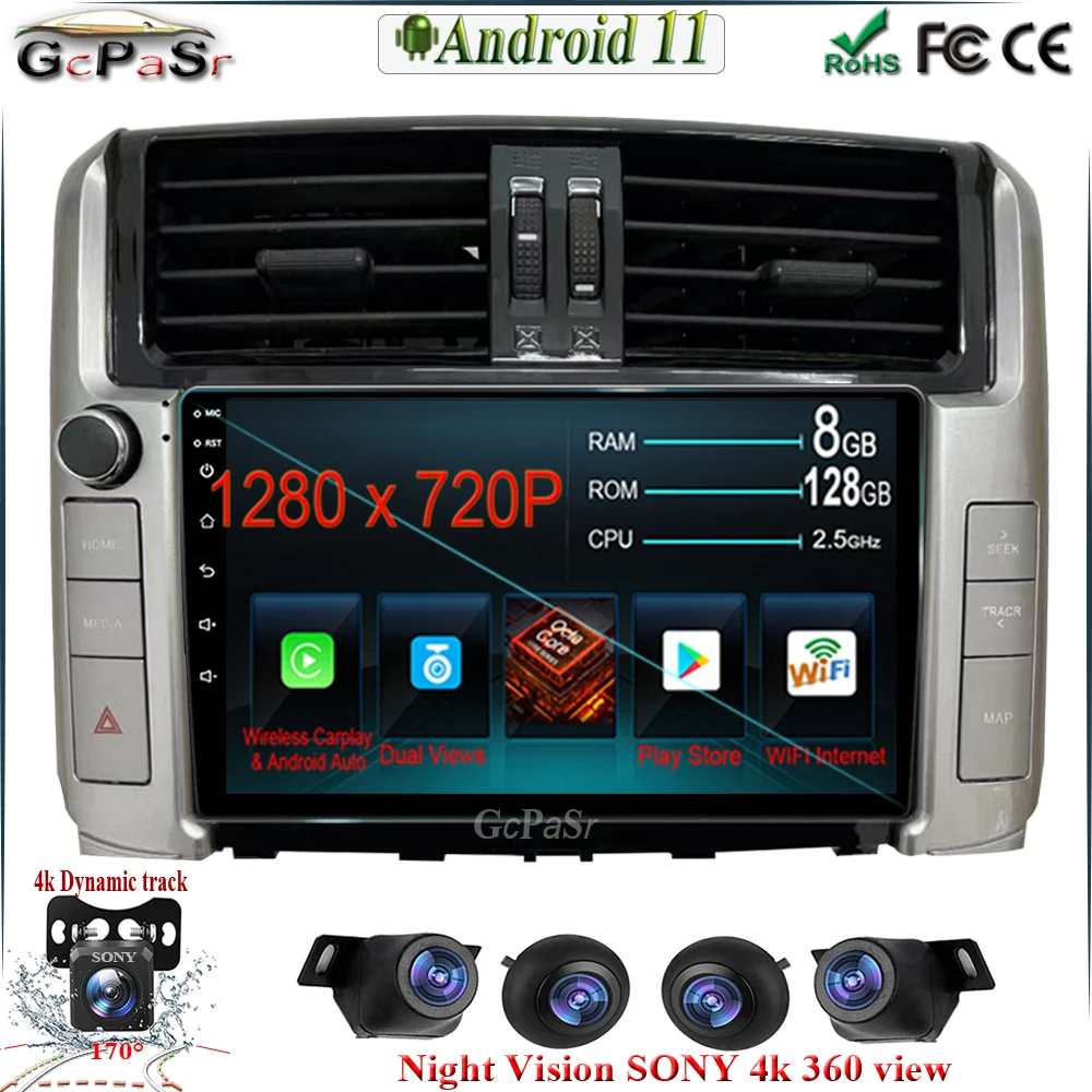 

Головное устройство Android 12 для Toyota Land Cruiser 150 Prado 2010, автомобильное радио, мультимедийный видеоплеер, навигация GPS, стерео Monttor