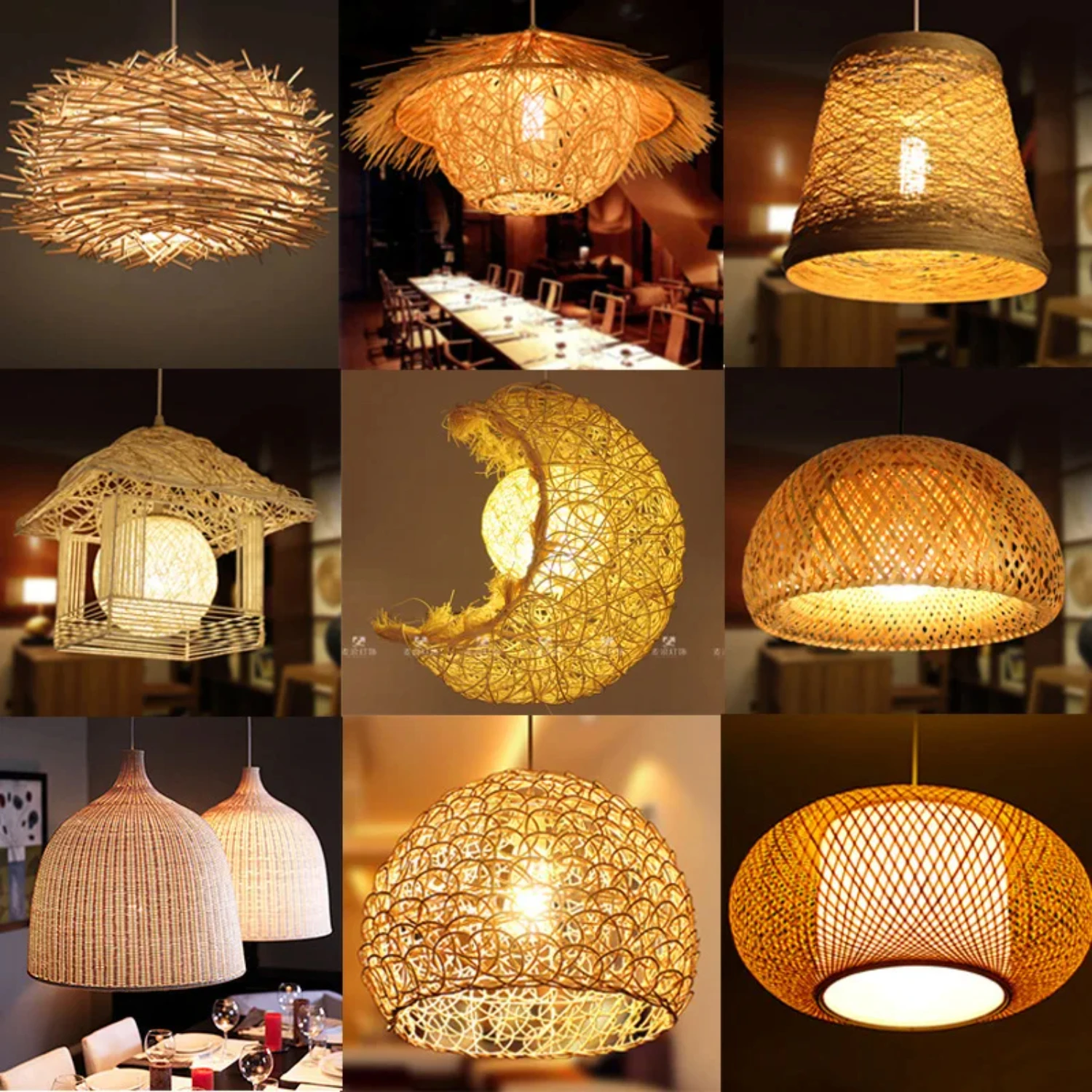 Chinese LED Rattan Chandelier Round Bamboo Lamp for Restaurant and Hotel Decor