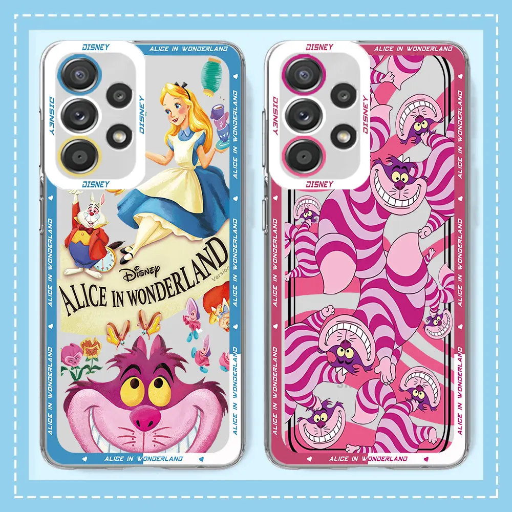 Phone Case for Samsung Galaxy A73 A21s A23 A42 A22 A34 A54 A72 A24 A13 A14 A53 A33 A12 A32 A11 Disney Alice Cheshire Cat Cover