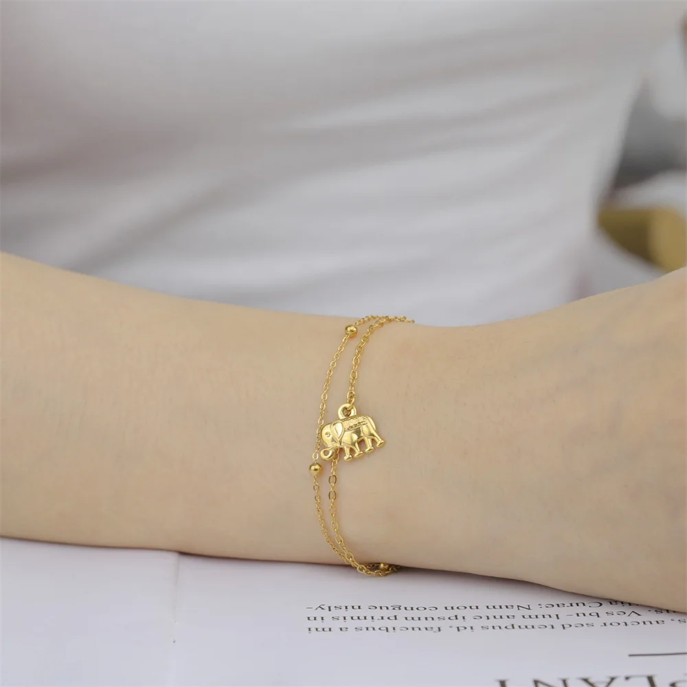 بلدي شكل الفيل سوار الحيوان سحر سوار الفولاذ المقاوم للصدأ الإسورة 2 طبقات جميلة الإناث أساور مجوهرات هدايا الفتيات