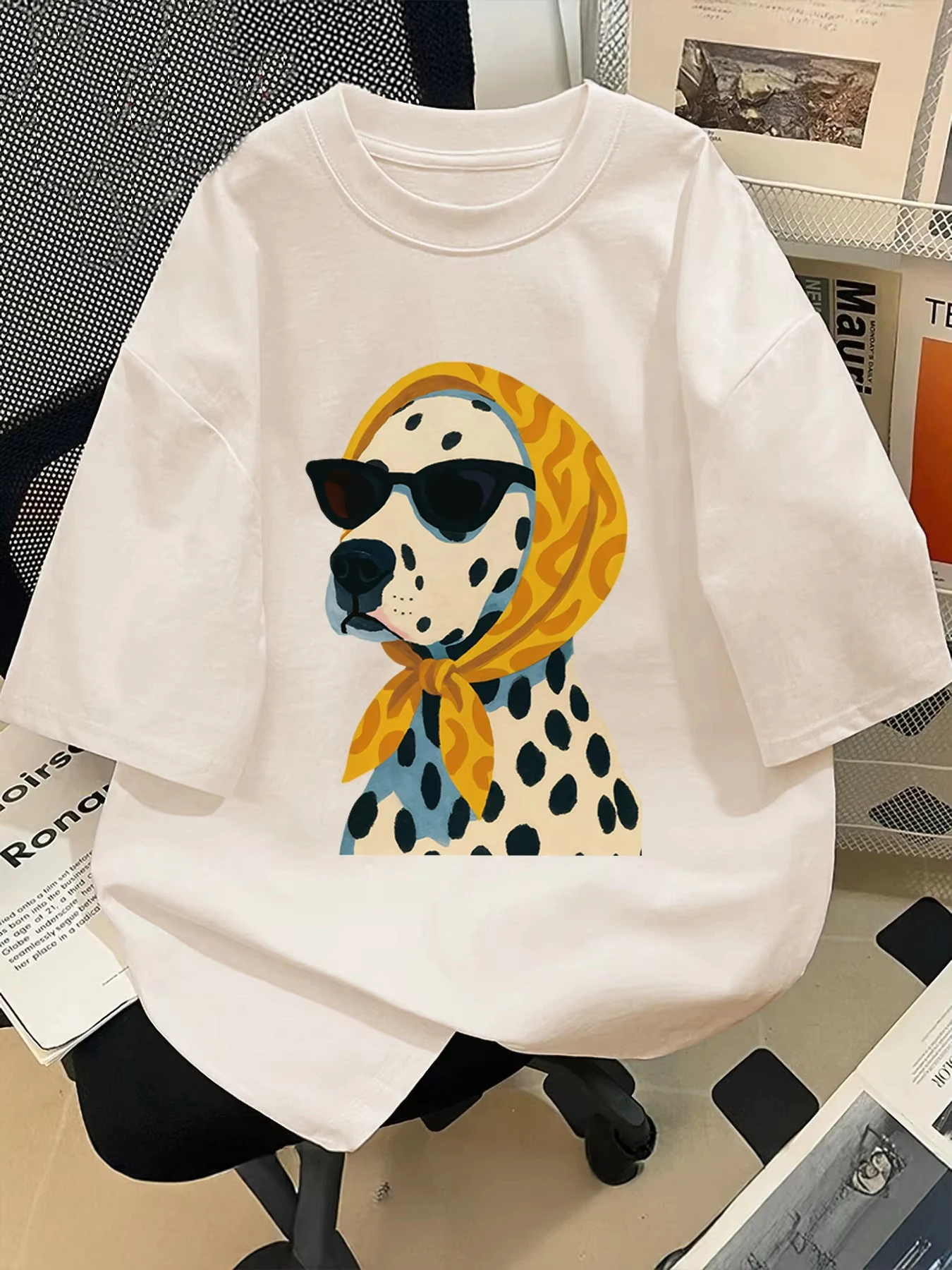 

Plus Size Retro Dalmatian Design Pattern Printed T-shirts Summer High Quality Short Sleeved Casual Pullover Loose Tops