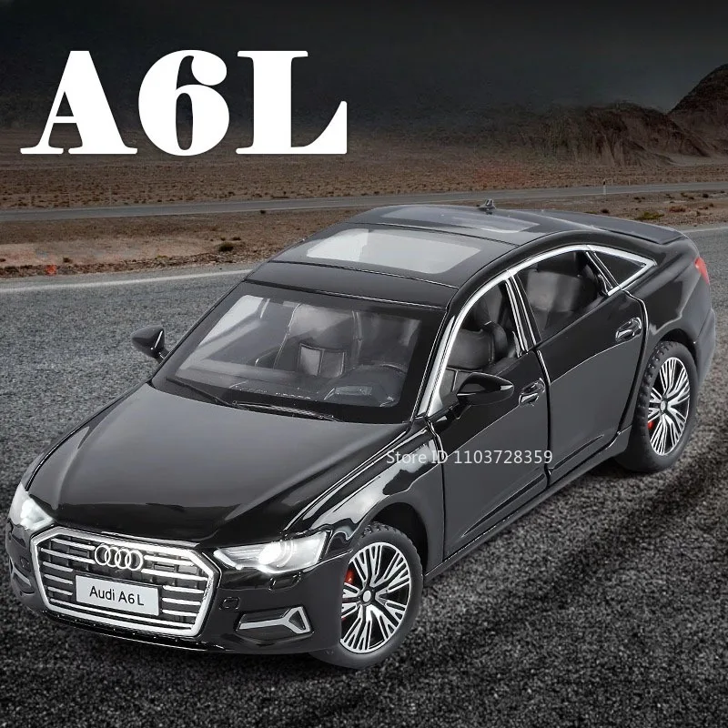 

1:32 Scale A6L 320I Car Model Miniature Toys Alloy Diecast Sound Light Doors Opened Pull Back Shock Absorption for Boys Gifts