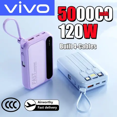 VIVO 500000mAh Power Bank Portable 120W Super Fast Charging Large Capacity Powerbank with Built-in 4 Cables For iPhone Samsung