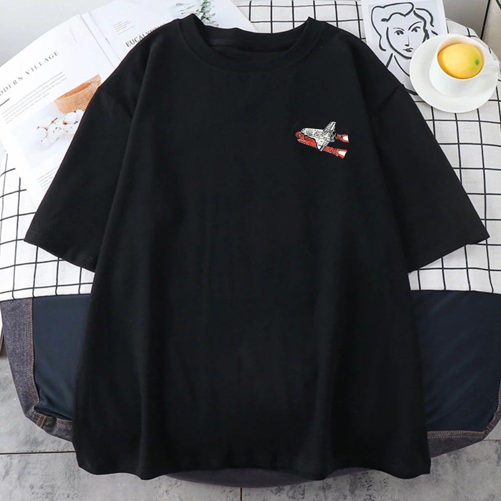 White Yellow Spaceship Prints Mens Cotton Short Sleeve Creativity Oversize Casual Tops O-Neck All-math Clothing Man T-Shirts