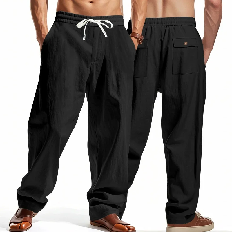 New High Quality Linen Men's Casual Pants Summer Thin Simple High Street Wide-Leg Pants Men's Breathable Straight Men Sweatpants