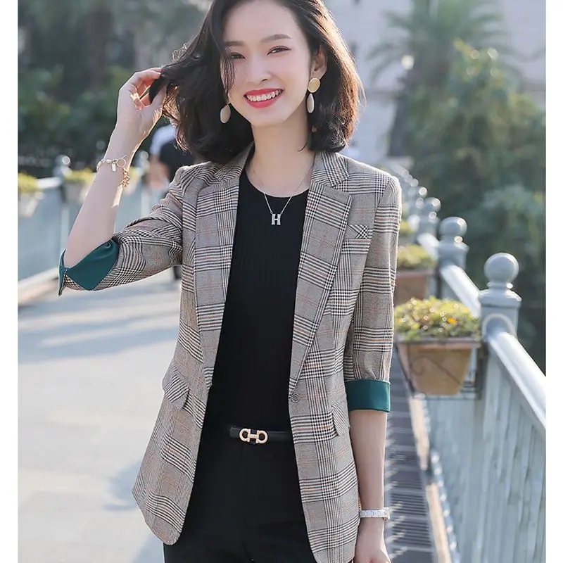 2023 Korean Version Loose Fashion Style Casual Suit In Spring and Autumn Plaid Suit Jacket Women's New Autumn