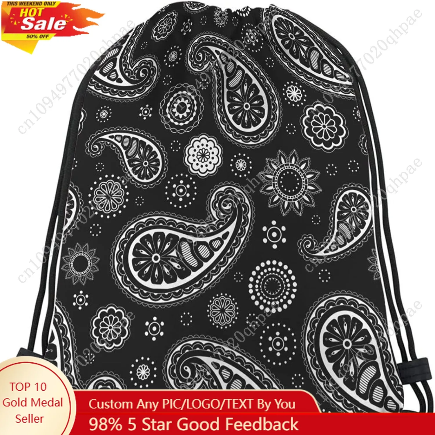 

Paisley Pattern Drawstring Bags Backpack Bag Black White Floral Ethnic Asian Art Seamless Pattern Sport Gym Sack Drawstring Bag