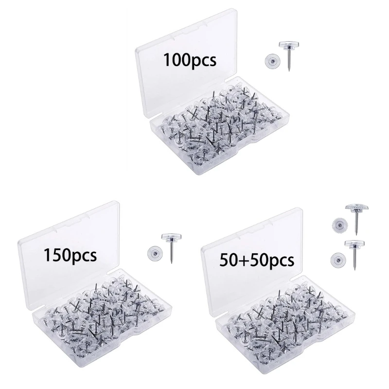 50/100/150pcs Transparent Push Pins Thumb Tacks Thumbtack Map Cork Board Pushpins Drawing Photo Wall Studs School Supplies