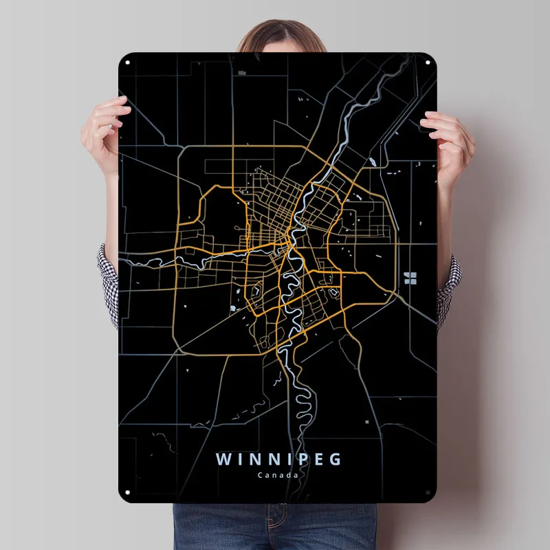 

Winnipeg City Map Tinplate Sign Maps Poster Things for Room Design Custom Metal Signs for Home Room Decoration Art of Murals