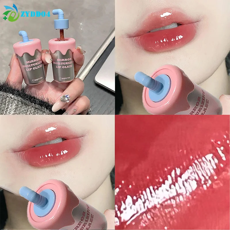 ● Cappuvini Mini Carino Forma di tazza di paglia Lucidalabbra Smalto labbra Labbra idratanti Rossetto trasparente Lucidalabbra a lunga durata Facile da colorare