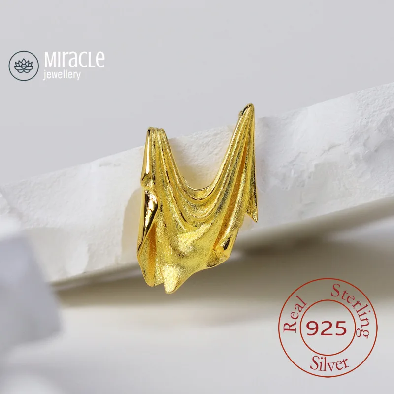 Miracle Sterling Silver 925 Original Design Awakening Ear Hook Earrings Niche Art Student Canvas Wrinkle Unisex Non-Pierced