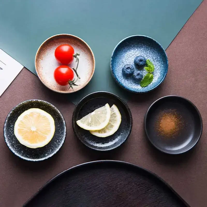 Japanese Round Seasoning Dish Cute Ceramic Small Dipping Plate Household Creative Vinegar Soy Sauce Dishes Fruit Snack Bowl