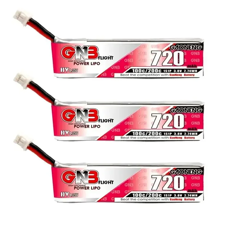 3PCS GAONENG GNB 1S 720mah 3.8V 100C/200C HV Long Fly Time Lipo Battery For Moblite7 Quadcopter FPV Drone TinyGO Frame RC Parts