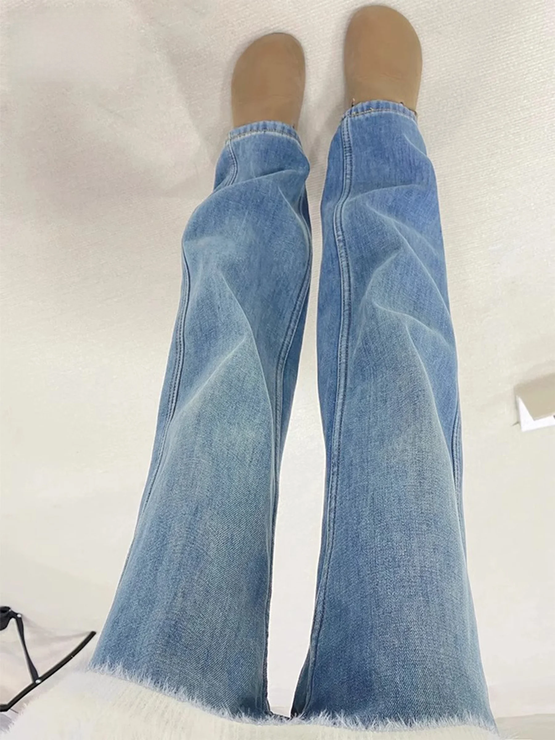 

Светло-голубые джинсы с флисовой подкладкой, высокой талией и широкими штанинами, женские, свободные, струящиеся, прямого кроя, маленькие размеры, повседневный стиль, на пуговицах