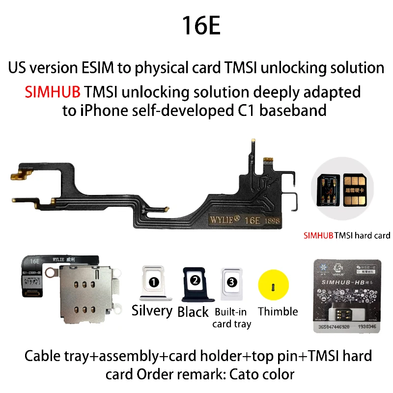 Wylie For iPhone 16E US Version ESIM Change to SIM Conversion Dual Sim Card Flex Cable Supports SIMHUB IC Bulit-in Card Tray