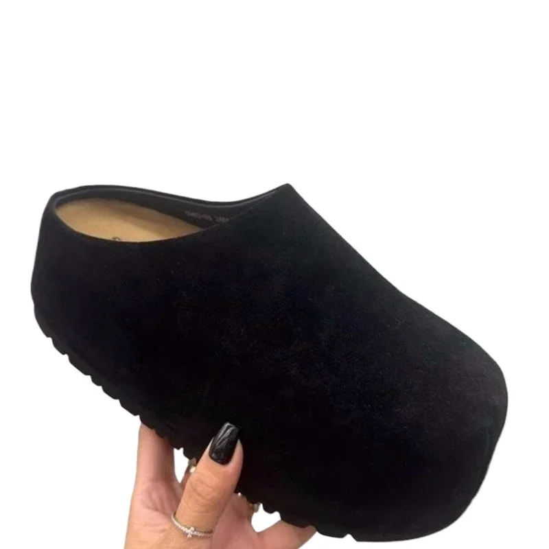 Autumn New Retro Solid Color Flat Bottom Women's  Shoes Ladies Soft Footbed Slides Fashion Women Suede Slippers image 6
