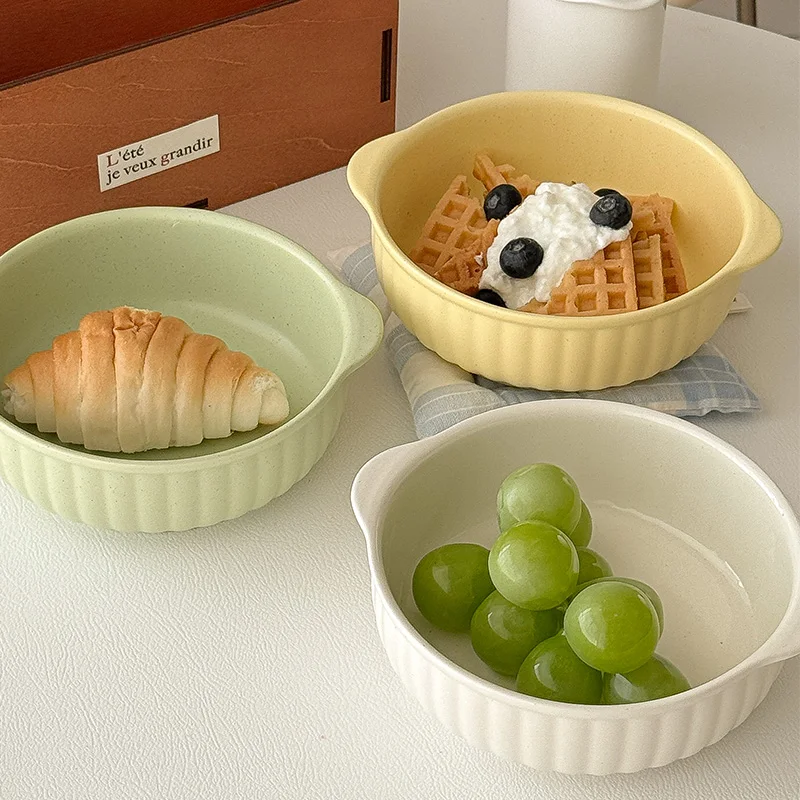 Kitchen Tableware Dual-Handle Large-Capacity Ceramic Bowl, Microwave & Oven Safe, Multi-Purpose for Soup/Salad/Noodle/Fruit,