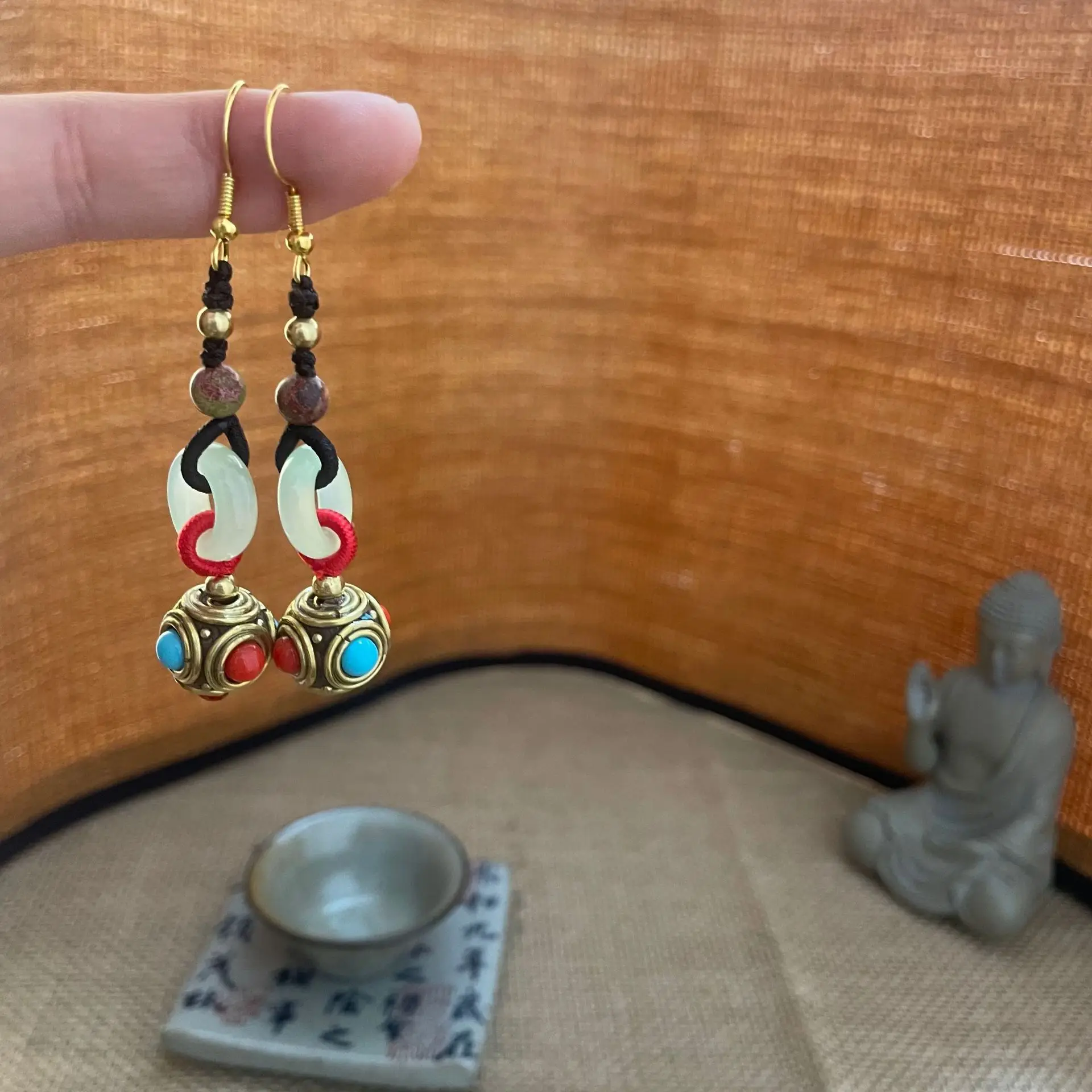 Vintage-Style Earrings with Natural Stone Design: Chalcedony Earrings Car Charm