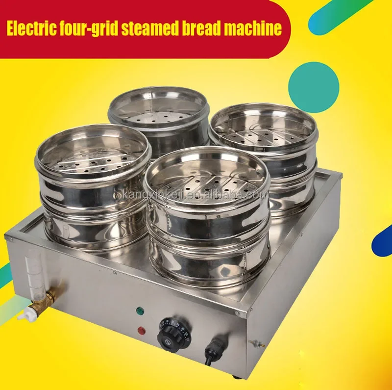 High Quality Bao with Glass Four-hole Dimsum Sweet Corn Steamer 4 Holes Electric Steam Bun Machine