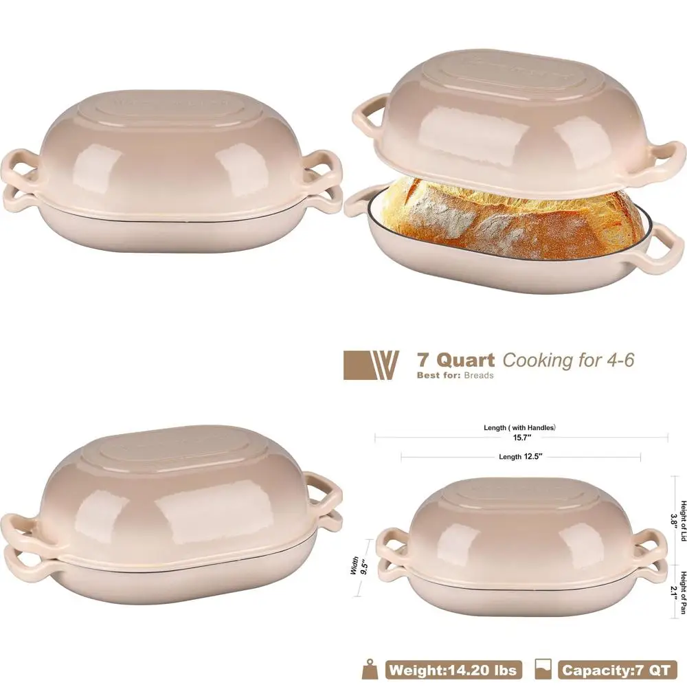 

Cast Iron Sourdough Bread Oven, Dutch Oven, Cast Iron Bread Pan, Meatloaf Pan with Lid, 7-Quart, Latte Pot