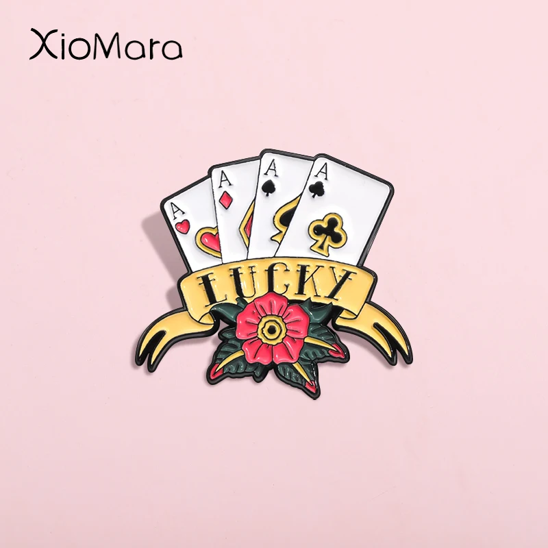 Lucky Spades Plum Block Playing Card Enamel Pins Funny Poker Chess Card Board Game Brooch Clothes Lapel Backpack Badge Jewelry