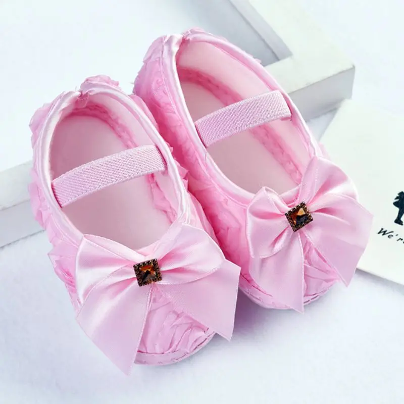 2024 Pasgeboren Baby Schoenen Meisjes Baby Peuter Prinses Strik Schoen Kind Meisje Rose Strik Elastische Band Pasgeboren Wandelschoenen