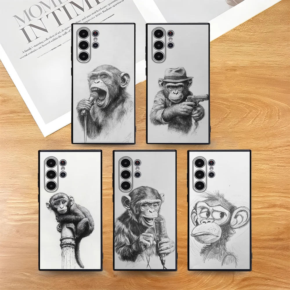 

Cute cartoon monkey sketch Phone Case For Samsung Galaxy S25 S24 S22 S23 Ultra S21 S20 Plus 5G Frosted Non-Slip Full Cover Case
