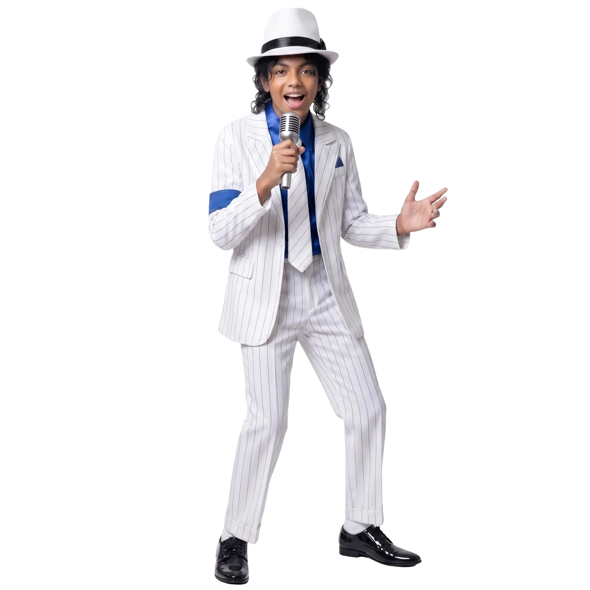 スムースクリミナルマイケル・ジャクソンコスプレ衣装白いブレザーズボン青いシャツネクタイ帽子mjキングオブポップハロウィンカーニバルドレス