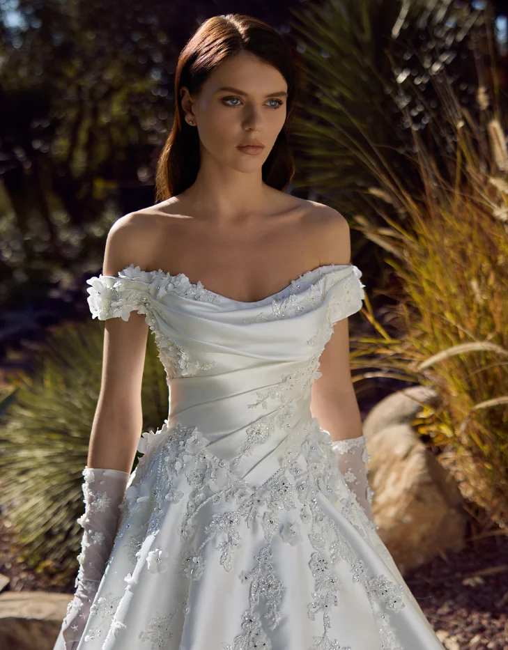 Elegant Wedding Dress Satin With 3d Flower A-Line Sleeveless Boat Neck Customized Bride Dress Lace Up Vestido De Novia