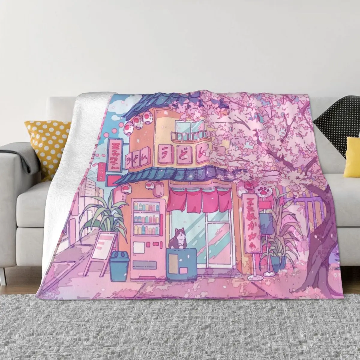 

Cute cats' cafe and the pink cherry trees blossom Throw Blanket Softest Luxury St Warm Blankets