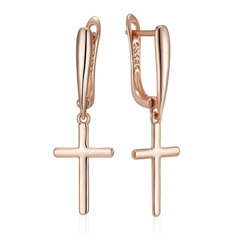Wbmqda Simple Cross Drop Earrings For Women 585 Rose Gold Color High Quality Daily Jewelry Accessories
