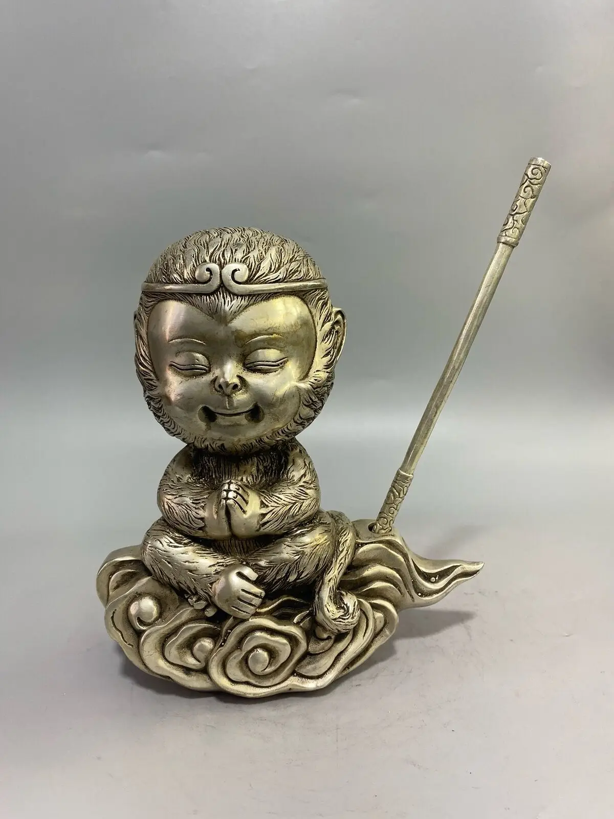 bronze silver plating engraving home fengshui zen Sun Wukong monkey king statue