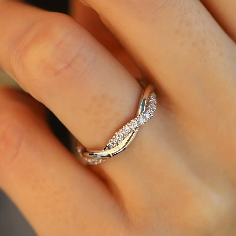 Cubic Zirconia Twist Ring Luxury Finger Jewelry Accessories