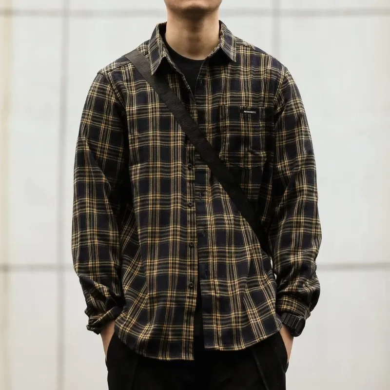 

Retro Checkered Shirt for Men, High-end Loose Long Sleeved, Versatile Casual Shirt for Teenagers and Students Streetwear