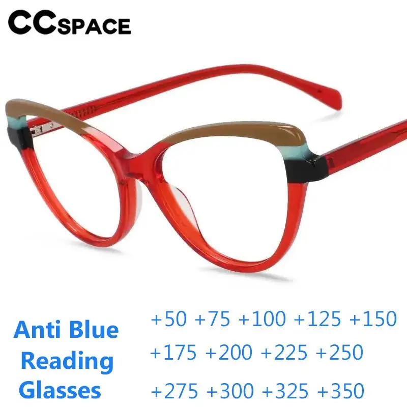 Acetate Cat Eye Anti Blue Light Reading Glasses Popular Color-Blocked Resin Presbyopic Eyeglass Custom Diopter +50~+600 #55269