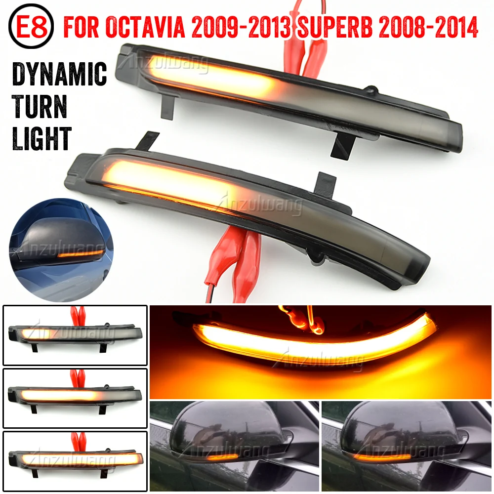 2 Pieces for Skoda Octavia 2009-2013 SUPERB 2008-2014 Dynamic LED Turn Signal Blinker Mirror Flasher Light